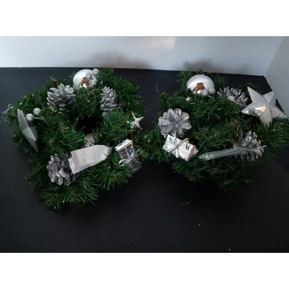 Xmas candle centerpieces Pinecones, bulbs, ornaments Centerpiece Candle Ring 10